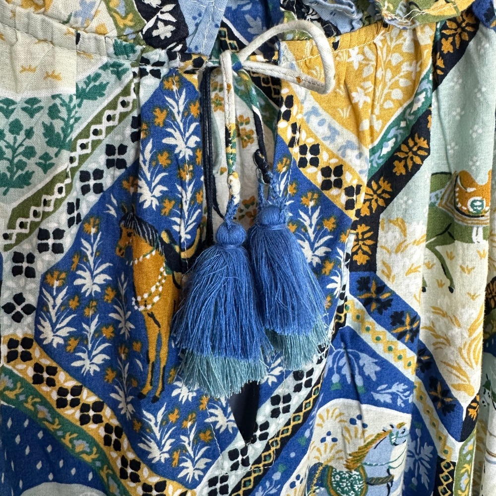 Printfresh High Horse Devon Dress in Blue Multi Organic Cotton Midi Medium NWT - Picture 8 of 12